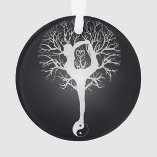 Yoga Tree in Black and White Ornament