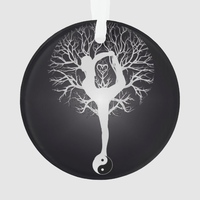 Yoga Tree in Black and White Ornament (Back)