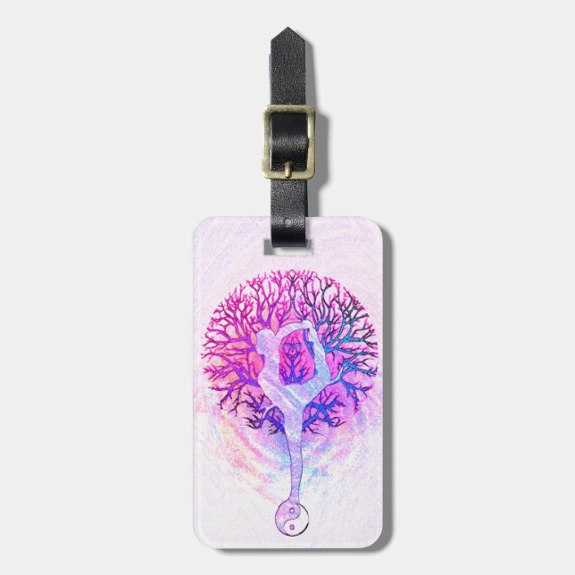 Yoga Tree Pastel Rainbow Luggage Tag (Front Vertical)