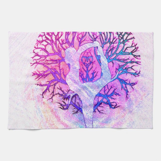 Yoga Tree Pastel Rainbow Tea Towel (Horizontal)