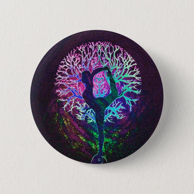 Yoga Tree Peace Rainbow 6 Cm Round Badge (Front)