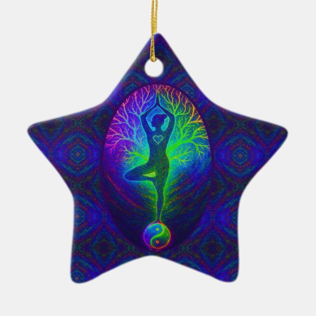 Yoga Tree Peace Rainbow Ceramic Tree Decoration (Front)