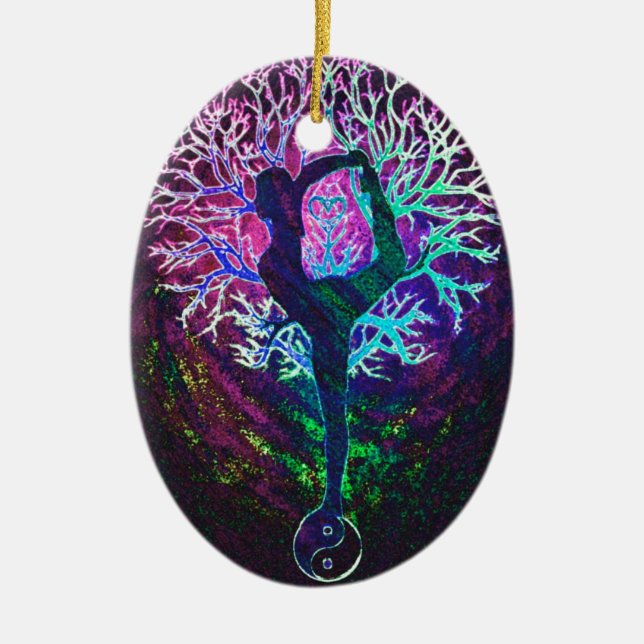 Yoga Tree Peace Rainbow Ceramic Tree Decoration (Front)