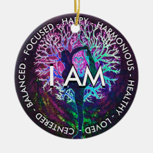 Yoga Tree Peace Rainbow Positive Affirmation Ceramic Tree Decoration