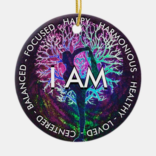 Yoga Tree Peace Rainbow Positive Affirmation Ceramic Tree Decoration (Front)