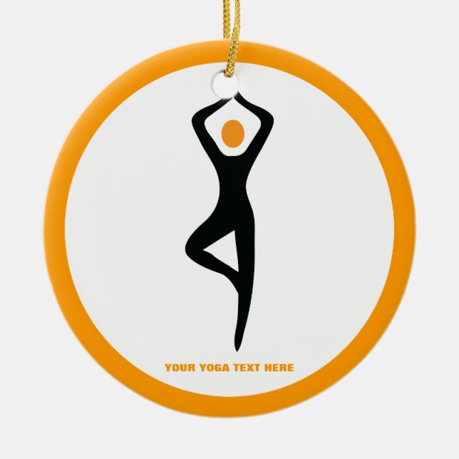 Yoga tree pose black, orange custom ceramic tree decoration (Front)