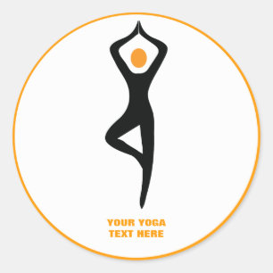Yoga tree pose black, orange custom classic round sticker