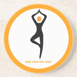 Yoga tree pose black, orange custom coaster