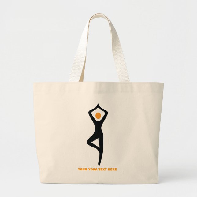 Yoga tree pose black, orange custom large tote bag (Front)
