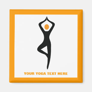 Yoga tree pose black, orange custom magnet