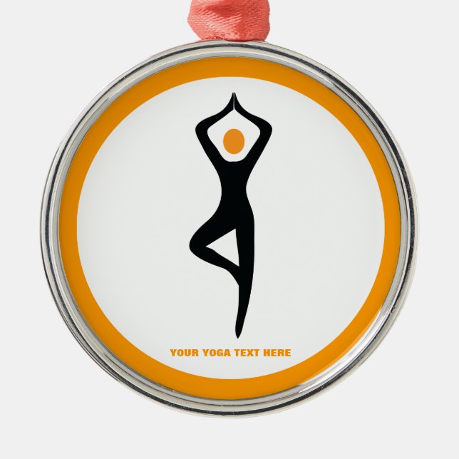 Yoga tree pose black, orange custom metal tree decoration (Front)