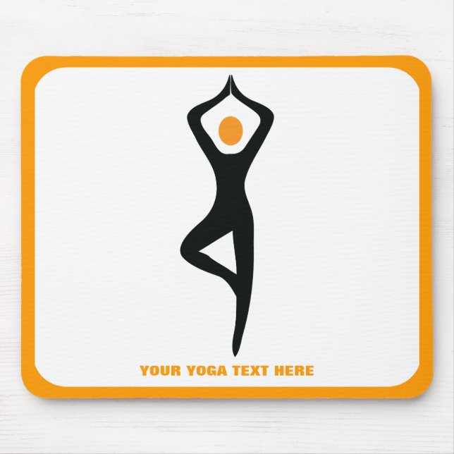 Yoga tree pose black, orange custom mouse mat (Front)