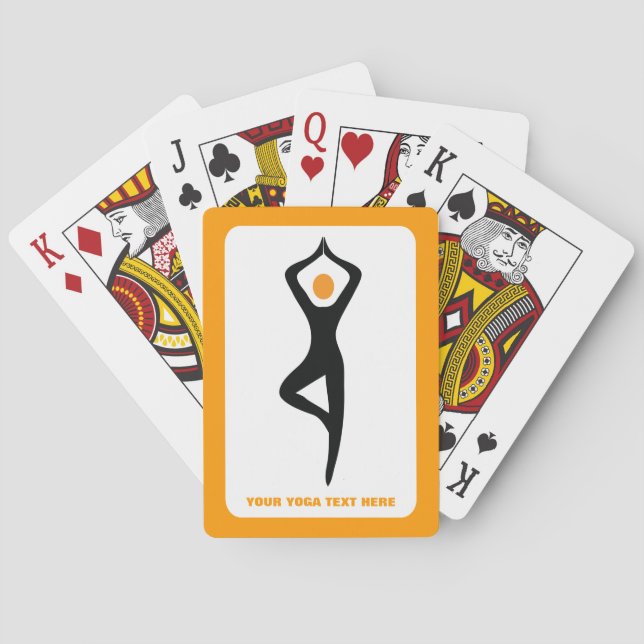 Yoga tree pose black, orange custom playing cards (Back)