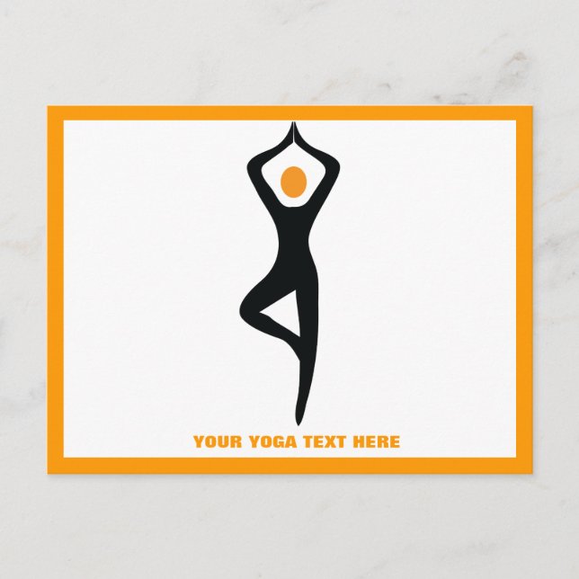 Yoga tree pose black, orange custom postcard (Front)