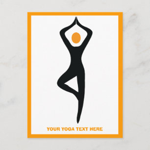 Yoga tree pose black, orange custom postcard