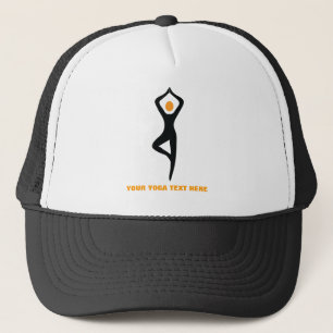 Yoga tree pose black, orange custom trucker hat