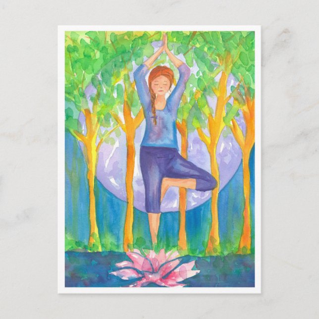 Yoga Tree Pose Lotus Flower Postcard (Front)