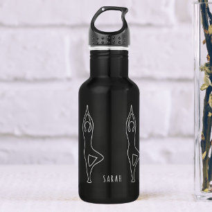 Yoga Tree Pose Outline Personalised Water Bottle