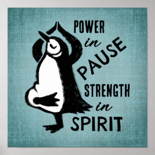 Yoga Tree Pose Penguin Motivational Blue Poster