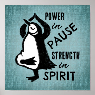 Yoga Tree Pose Penguin Motivational Blue Poster