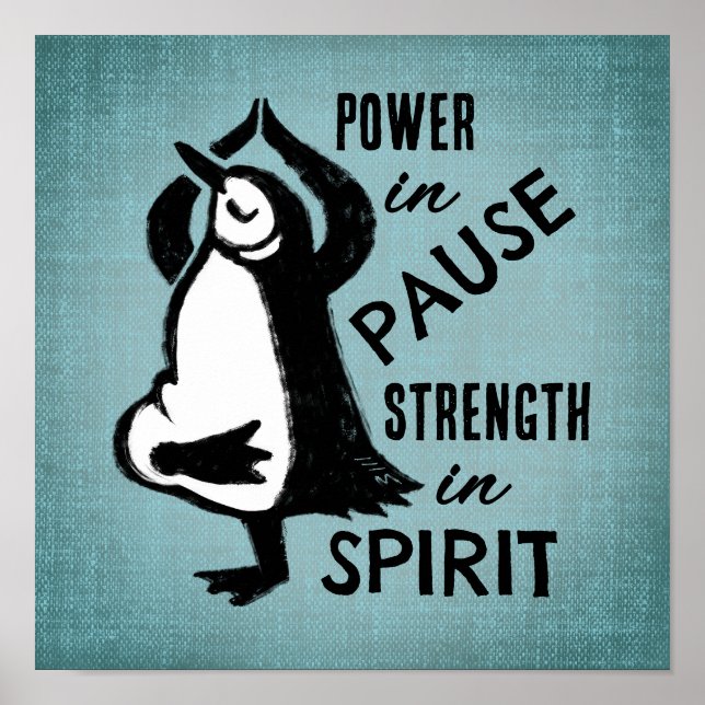 Yoga Tree Pose Penguin Motivational Blue Poster (Front)