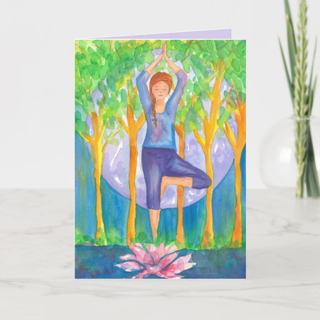 Yoga Tree Pose Woman Happy Birthday Card (Front)