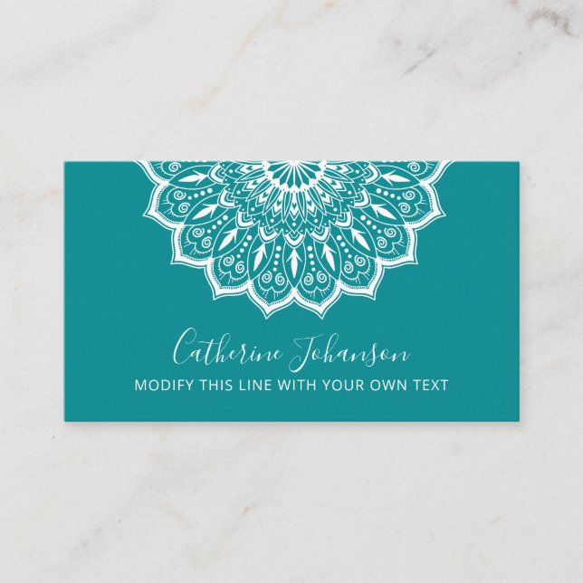 Yoga turquoise Holistic, Mandala Hand drawn Busine Business Card (Front)