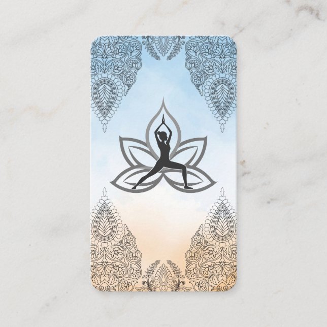 Yoga Warrior Pose | Mandala Pattern Business Card (Front)