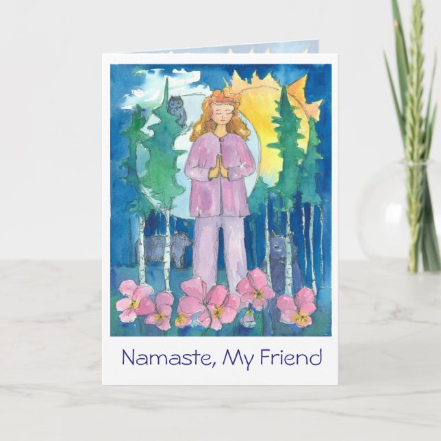 Yoga Wolf Owl Bear Wildlife Namaste My Friend Card (Front)