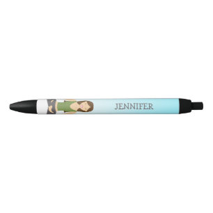 Yoga Woman In Lotus Pose And Custom Name Black Ink Pen