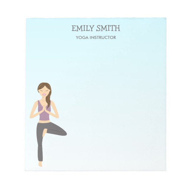Yoga Woman In Tree Pose And Yoga Instructor Text Notepad (Front)