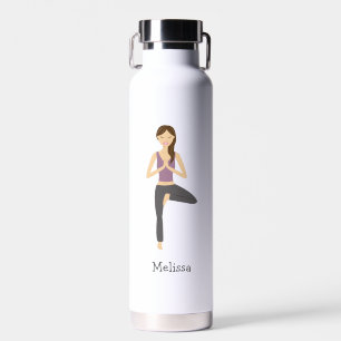 Yoga Woman In Tree Pose With Custom Name Water Bottle