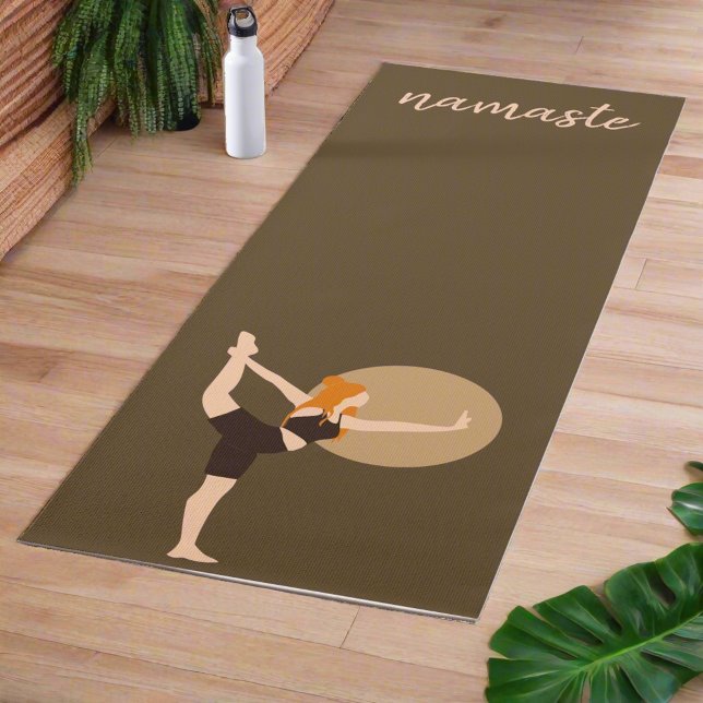 Yoga Women Exercise Poses Namaste Yogi Brown Yoga Mat (Creator Uploaded)