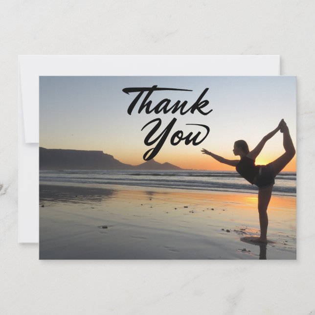 Yoga Women on Sunset Background   Thank You Card (Front)