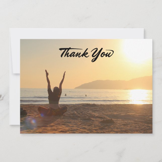 Yoga Women on Sunset Background   Thank You Card (Front)