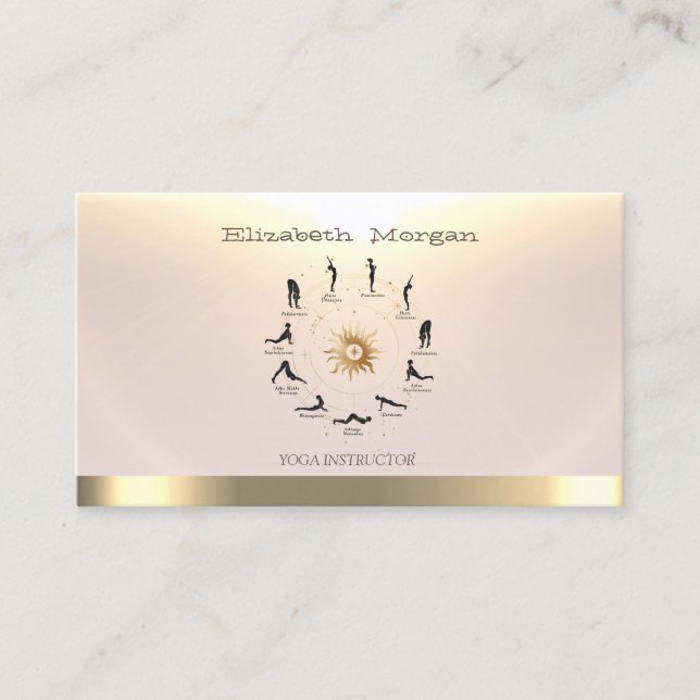 Yoga Women Silhouette Gold Sun Yoga Instructor Business Card (Front)