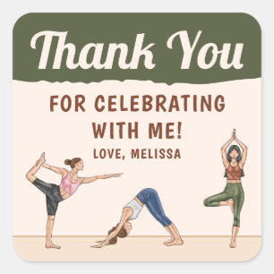 Yoga Women Stretching Yoga Birthday Thank You Square Sticker