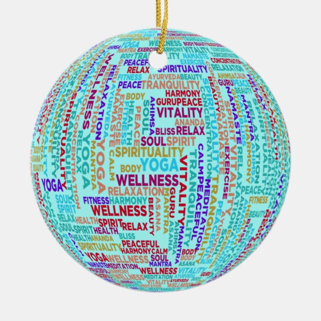 Yoga Word Cloud Ceramic Ornament (Front)
