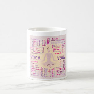 Yoga Word Cloud Pink and Yellow Colours Coffee Mug