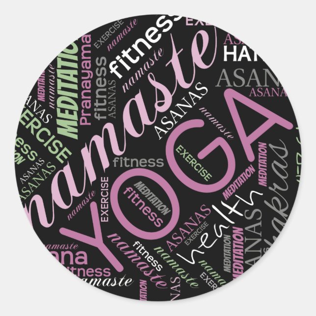 Yoga Word Cloud Plum/Green ID254 Classic Round Sticker (Front)