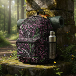 Yoga Word Cloud Plum/Green ID254 Printed Backpack