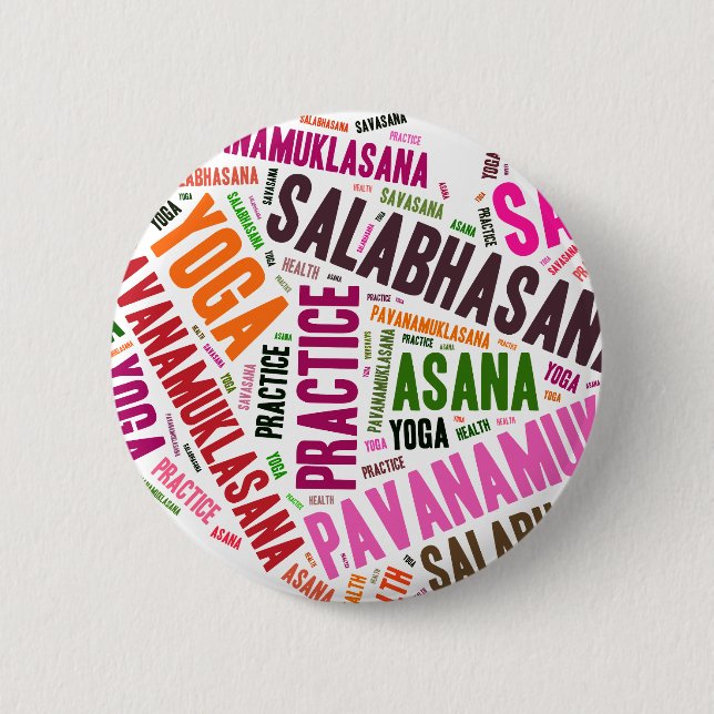 Yoga words design 6 cm round badge (Front)