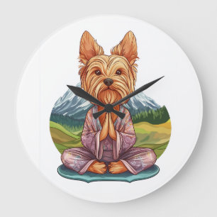 Yoga Yorkie � Funny Meditating Dog Large Clock