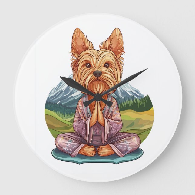 Yoga Yorkie � Funny Meditating Dog Large Clock (Front)