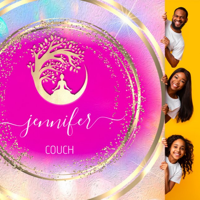 YogaCouch Therapist Mindfulness QR CODE Gold Pink Square Business Card (Creator Uploaded)