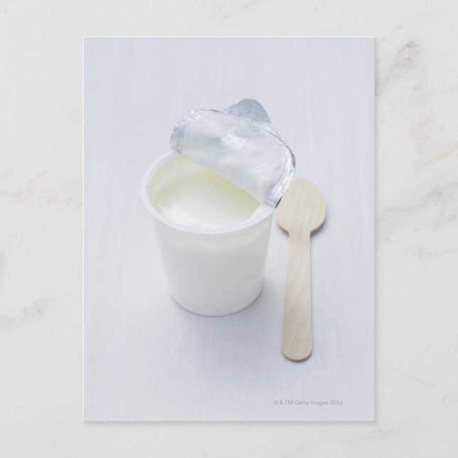 Yoghurt in opened disposable cup postcard (Front)