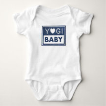 Yogi baby bodysuit with jeans pattern