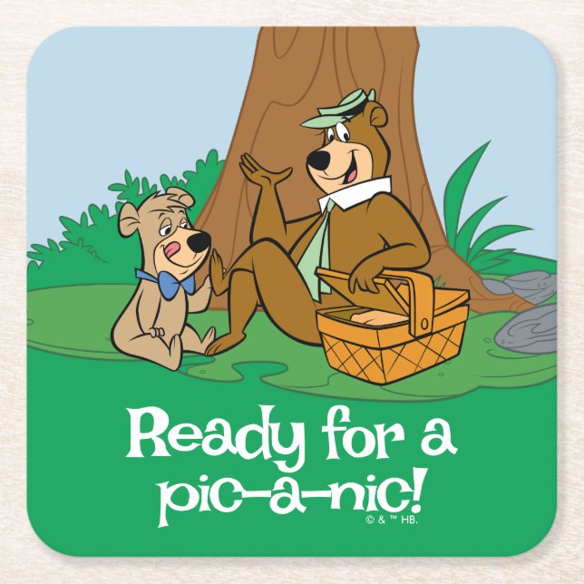 Yogi Bear and Boo-Boo Picnic Snack Square Paper Coaster (Front)