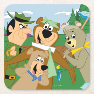 Yogi Bear and Friends Framed Forest Picture Square Paper Coaster