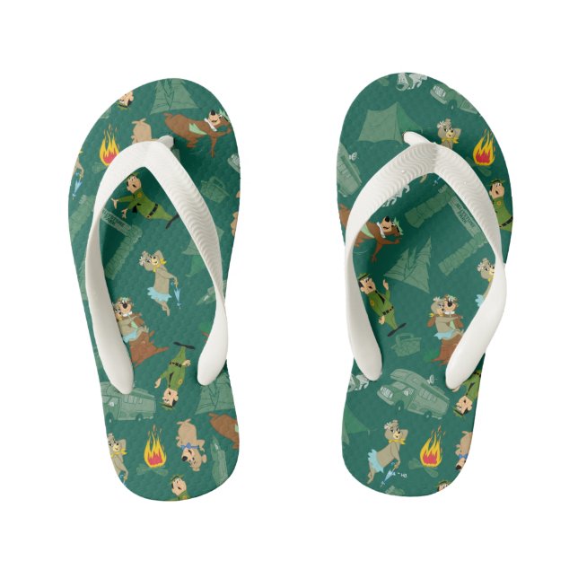 Yogi Bear and Friends Jellystone Park Camp Pattern Kid's Flip Flops (Footbed)